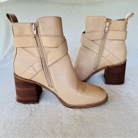CROWN VINTAGE COURLA LEATHER BUCKLE BOOTIE BEIGE SIZE 8 - Picture 4 of 13